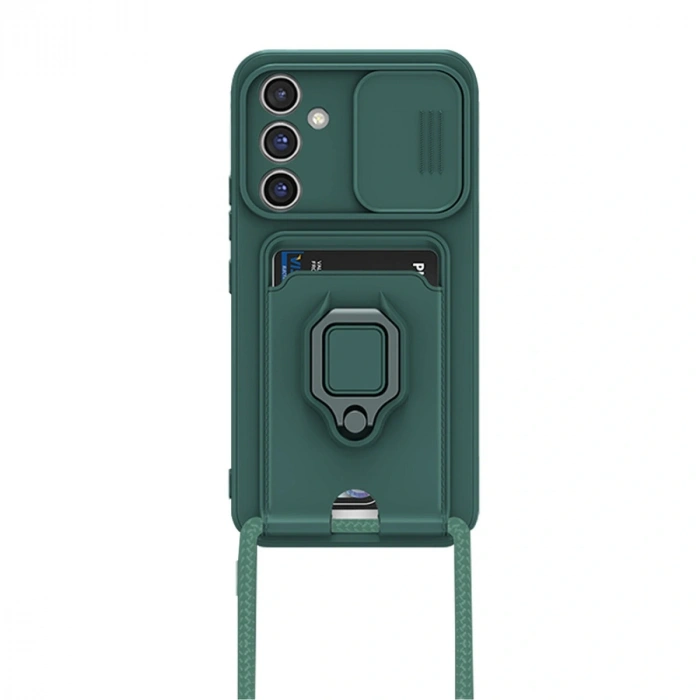 Samsung Galaxy A16 5g Kılıf Zuma Kartvizitli Yüzüklü Silikon - Yeşil