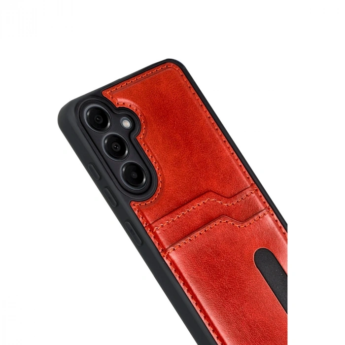 Samsung Galaxy A17 5g Sara Kartvizitli Deri Kılıf - Kırmızı