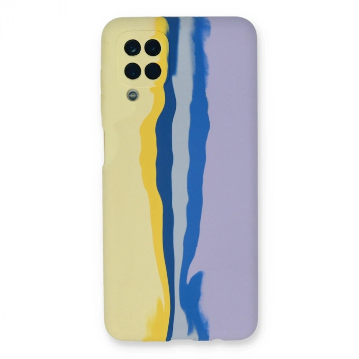 Samsung Galaxy A22 Kılıf Ebruli Lansman Silikon - Sarı-lila