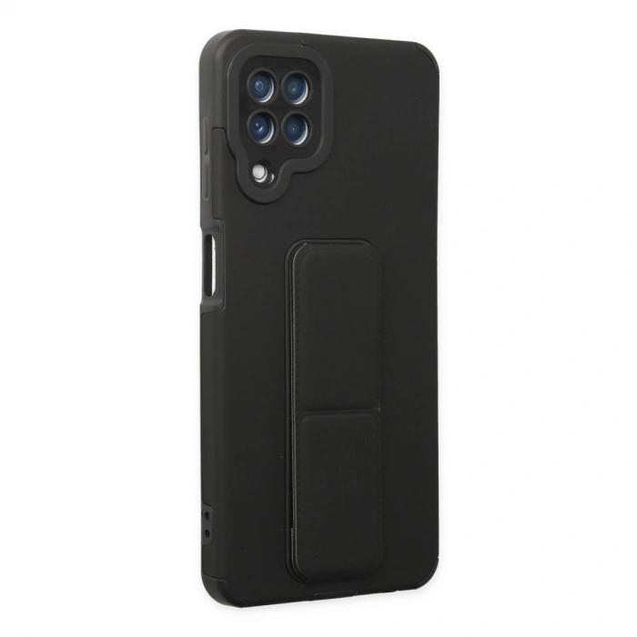 Samsung Galaxy A22 Kılıf Mega Standlı Silikon - Siyah