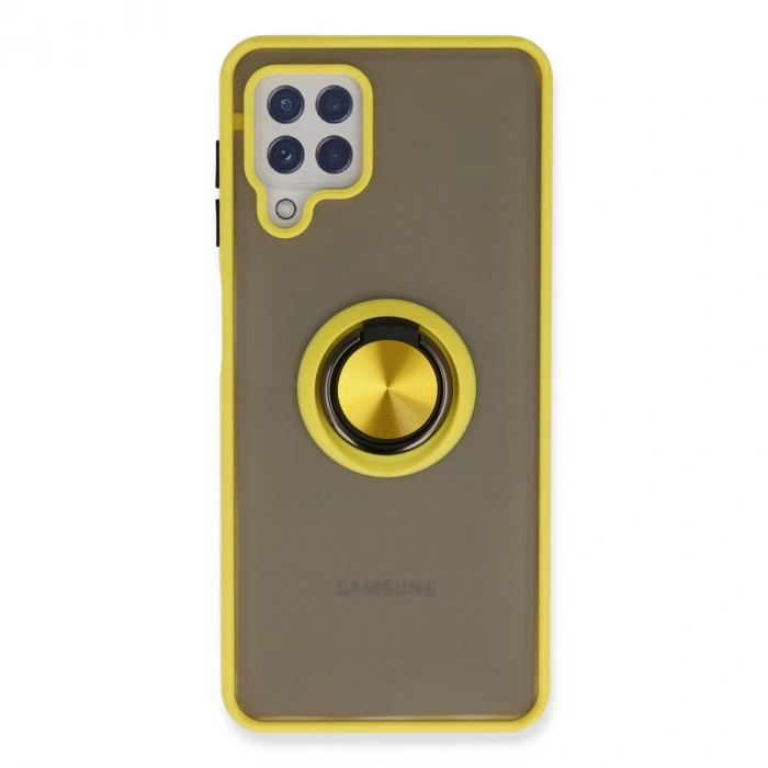 Samsung Galaxy A22 Kılıf Montreal Yüzüklü Silikon Kapak - Sarı