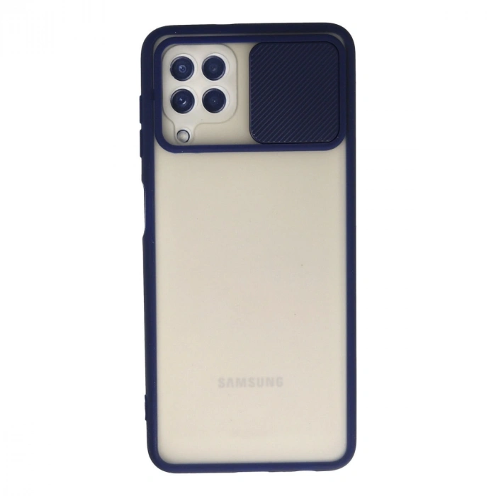 Samsung Galaxy A22 Kılıf Palm Buzlu Kamera Sürgülü Silikon - Lacivert