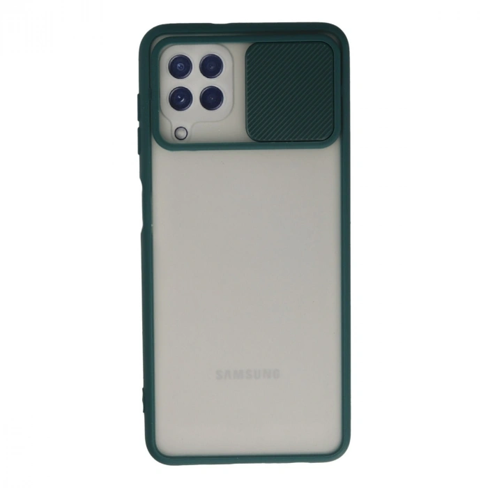 Samsung Galaxy A22 Kılıf Palm Buzlu Kamera Sürgülü Silikon - Yeşil