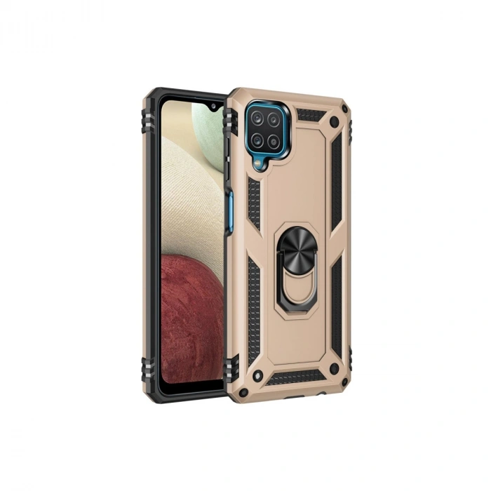 Samsung Galaxy A22 Kılıf Sofya Yüzüklü Silikon Kapak - Gold
