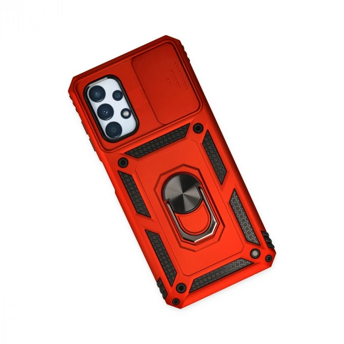 Samsung Galaxy A23 4g Kılıf Pars Lens Yüzüklü Silikon - Kırmızı