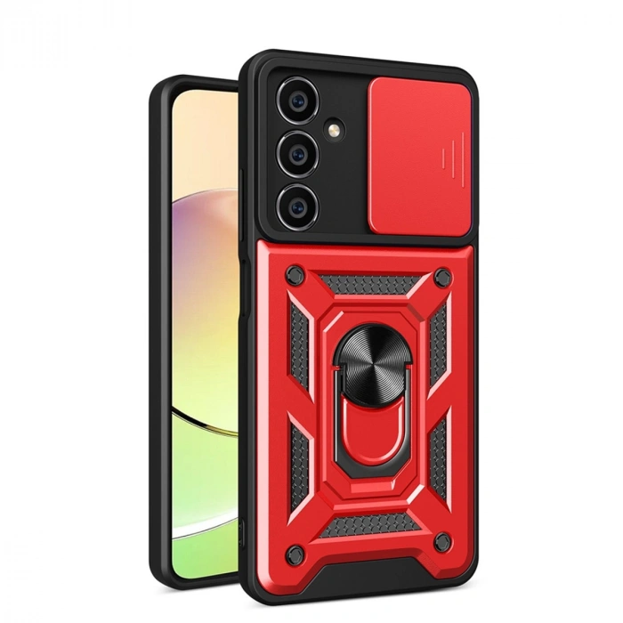 Samsung Galaxy A25 5g Kılıf Pars Lens Yüzüklü Silikon - Kırmızı