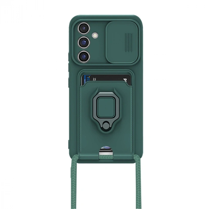 Samsung Galaxy A26 Kılıf Zuma Kartvizitli Yüzüklü Silikon - Yeşil