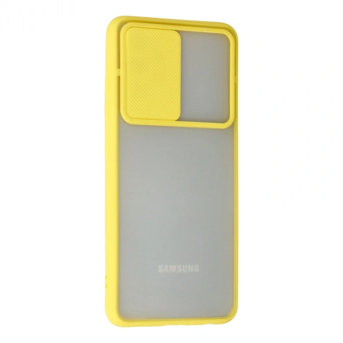 Samsung Galaxy A52 Kılıf Palm Buzlu Kamera Sürgülü Silikon - Sarı