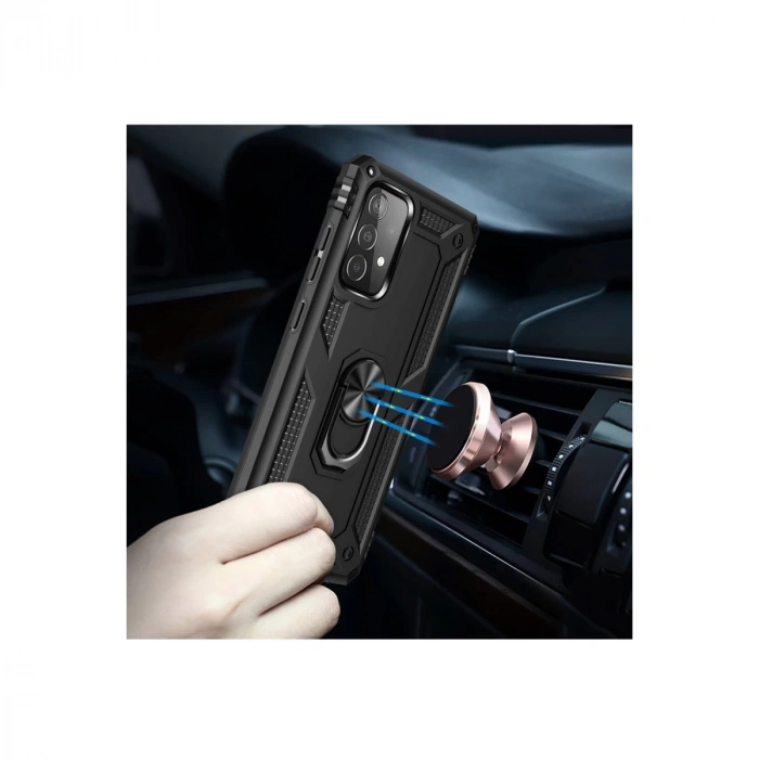 Samsung Galaxy A52 Kılıf Sofya Yüzüklü Silikon Kapak - Siyah