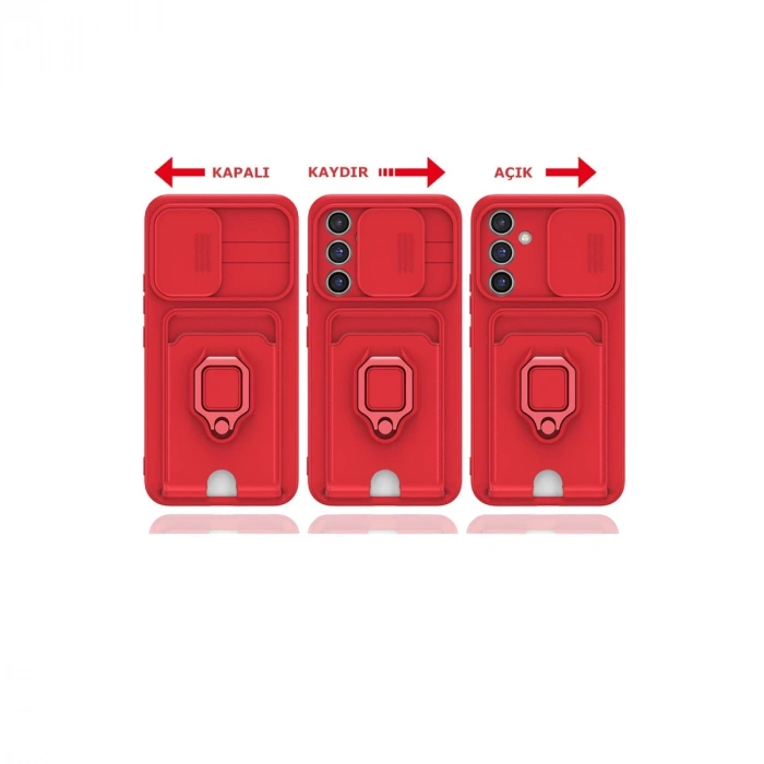 Samsung Galaxy A54 5g Kılıf Zuma Kartvizitli Yüzüklü Silikon - Kırmızı