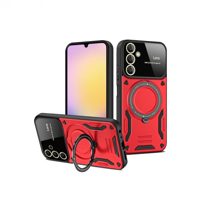 Samsung Galaxy A55 5g Kılıf Joy Lens Standlı Kapak - Kırmızı