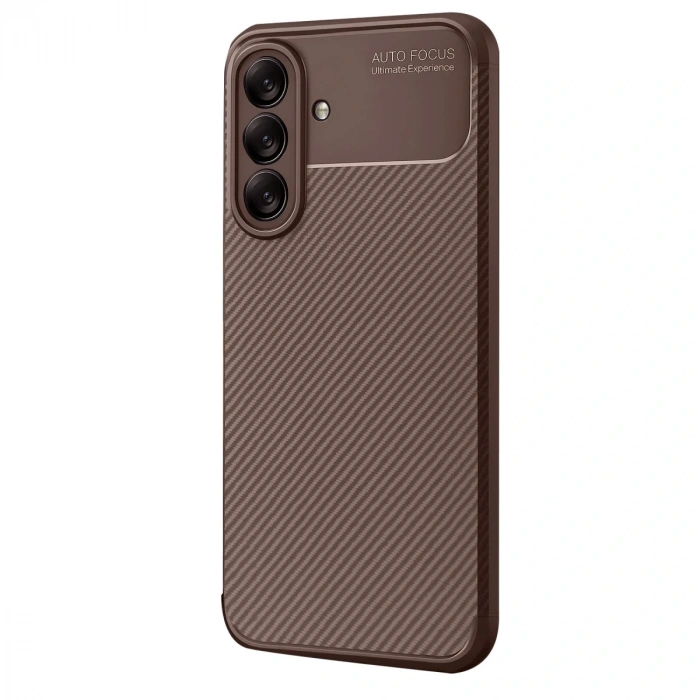 Samsung Galaxy A56 Kılıf Auto Focus Karbon Kapak - Kahverengi