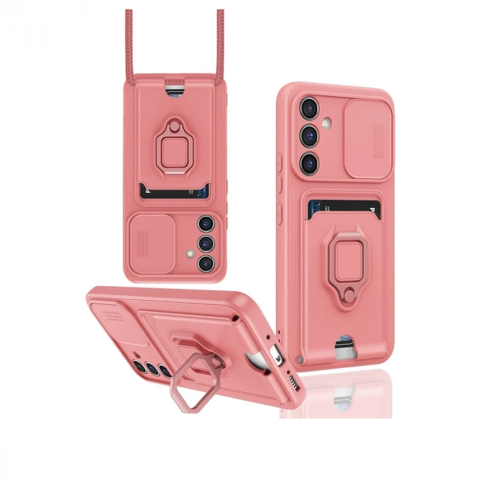 Samsung Galaxy A56 Kılıf Zuma Kartvizitli Yüzüklü Silikon - Pembe