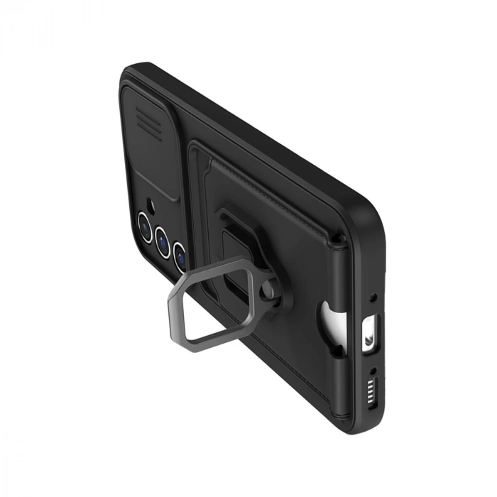 Samsung Galaxy A56 Kılıf Zuma Kartvizitli Yüzüklü Silikon - Siyah