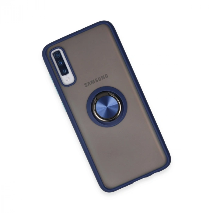 Samsung Galaxy A70 Kılıf Montreal Yüzüklü Silikon Kapak - Lacivert