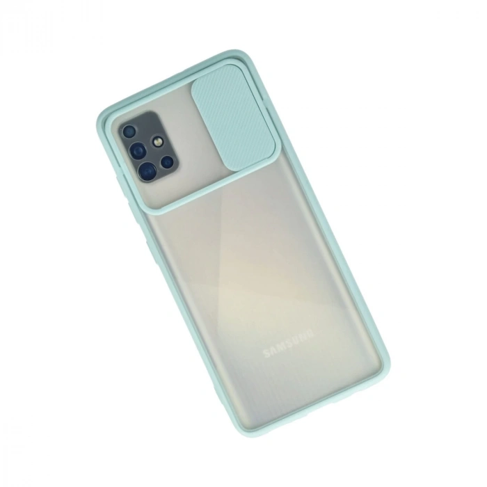 Samsung Galaxy A71 Kılıf Palm Buzlu Kamera Sürgülü Silikon - Turkuaz