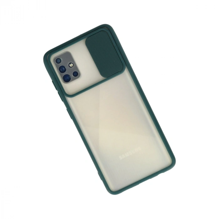 Samsung Galaxy A71 Kılıf Palm Buzlu Kamera Sürgülü Silikon - Yeşil