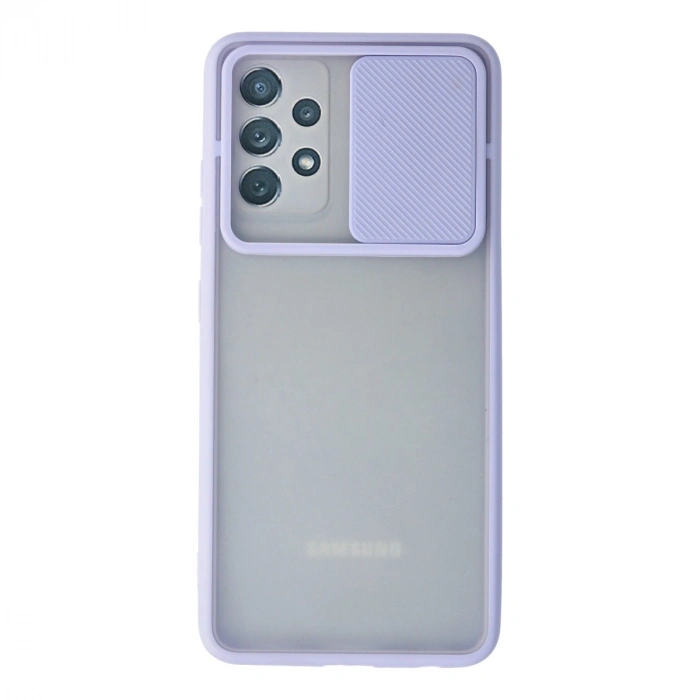 Samsung Galaxy A72 Kılıf Palm Buzlu Kamera Sürgülü Silikon - Lila