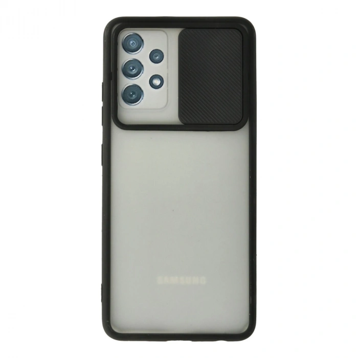 Samsung Galaxy A72 Kılıf Palm Buzlu Kamera Sürgülü Silikon - Siyah
