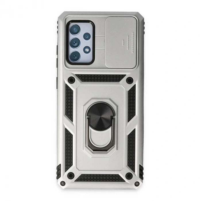 Samsung Galaxy A72 Kılıf Pars Lens Yüzüklü Silikon - Gümüş