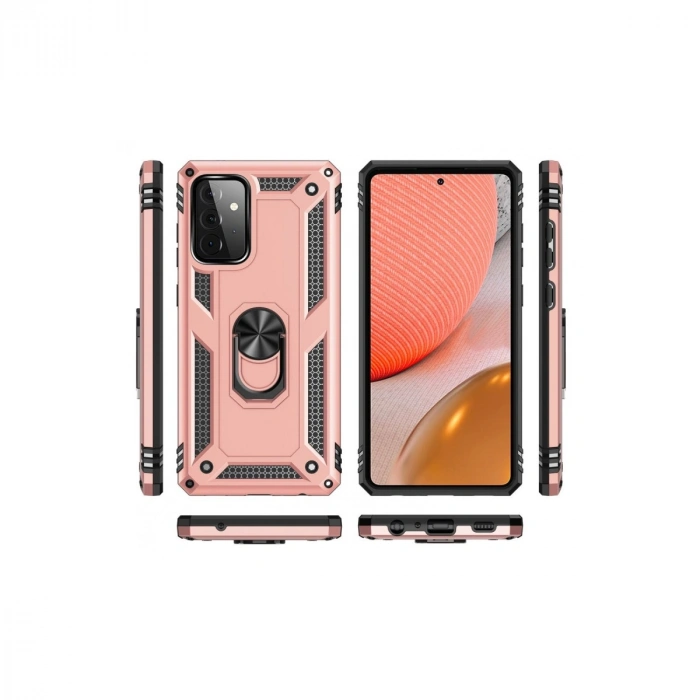 Samsung Galaxy A72 Kılıf Sofya Yüzüklü Silikon Kapak - Rose
