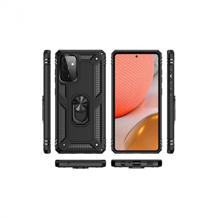 Samsung Galaxy A72 Kılıf Sofya Yüzüklü Silikon Kapak - Siyah