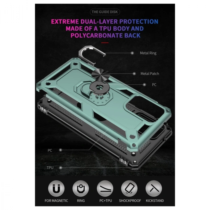 Samsung Galaxy A72 Kılıf Sofya Yüzüklü Silikon Kapak - Yeşil