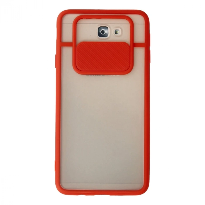 Samsung Galaxy J7 Prime Kılıf Palm Buzlu Kamera Sürgülü Silikon - Kırmızı