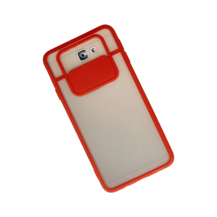 Samsung Galaxy J7 Prime Kılıf Palm Buzlu Kamera Sürgülü Silikon - Kırmızı