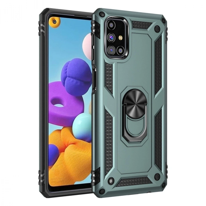 Samsung Galaxy M31s Kılıf Sofya Yüzüklü Silikon Kapak - Yeşil