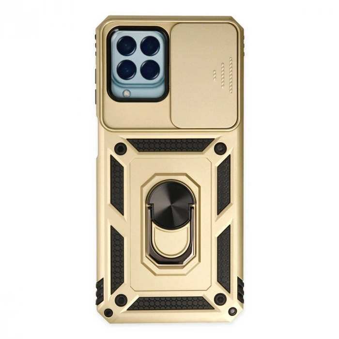 Samsung Galaxy M33 Kılıf Pars Lens Yüzüklü Silikon - Gold