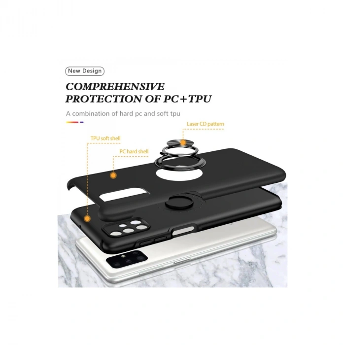 Samsung Galaxy M51 Kılıf Elit Yüzüklü Kapak - Siyah
