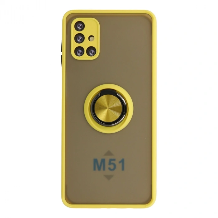 Samsung Galaxy M51 Kılıf Montreal Yüzüklü Silikon Kapak - Sarı