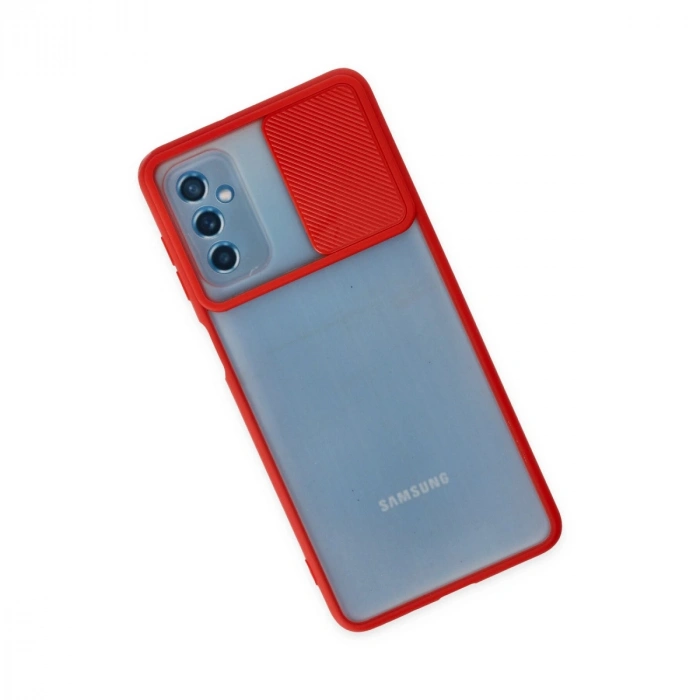 Samsung Galaxy M52 5g Kılıf Palm Buzlu Kamera Sürgülü Silikon - Kırmızı