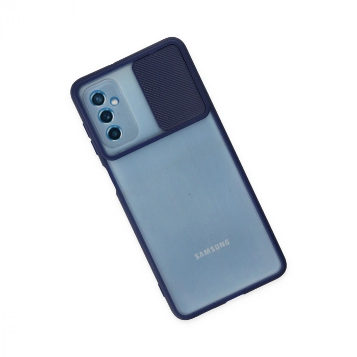 Samsung Galaxy M52 5g Kılıf Palm Buzlu Kamera Sürgülü Silikon - Lacivert