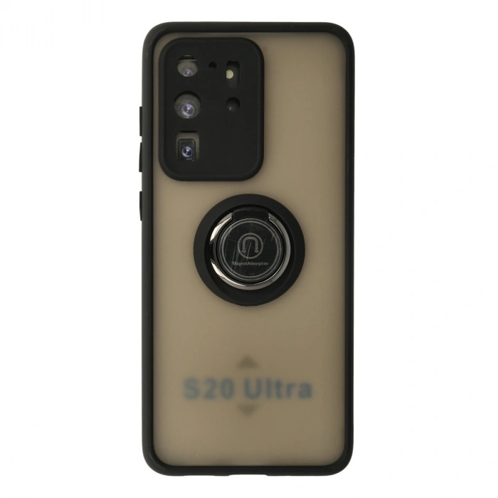 Samsung Galaxy S20 Ultra Kılıf Montreal Yüzüklü Silikon Kapak - Siyah
