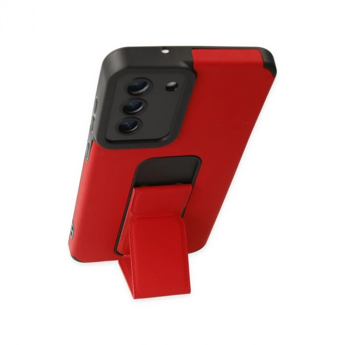 Samsung Galaxy S21 Fe Kılıf Mega Standlı Silikon - Kırmızı