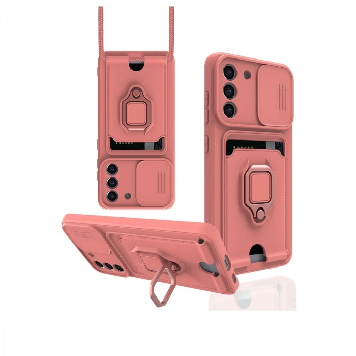 Samsung Galaxy S21 Fe Kılıf Zuma Kartvizitli Yüzüklü Silikon - Pembe