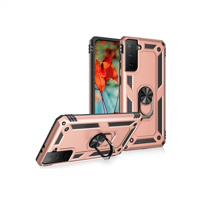 Samsung Galaxy S21 Kılıf Sofya Yüzüklü Silikon Kapak - Rose
