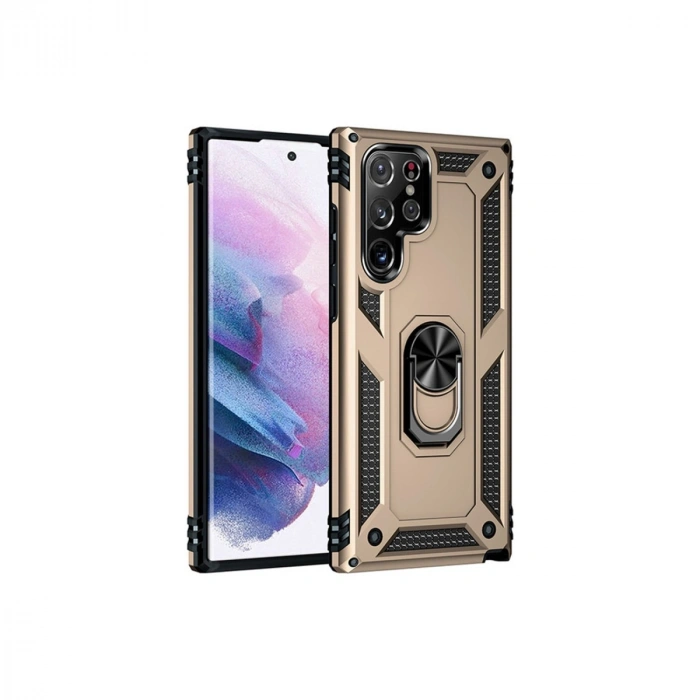 Samsung Galaxy S21 Ultra Kılıf Sofya Yüzüklü Silikon Kapak - Gold