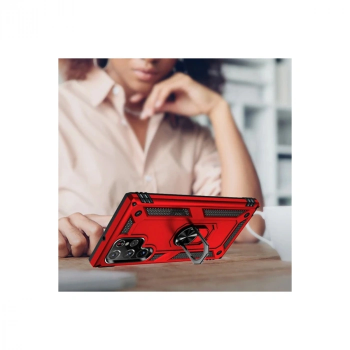 Samsung Galaxy S21 Ultra Kılıf Sofya Yüzüklü Silikon Kapak - Gold