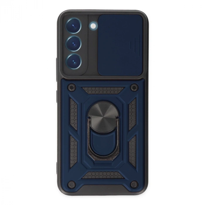 Samsung Galaxy S22 Kılıf Pars Lens Yüzüklü Silikon - Lacivert