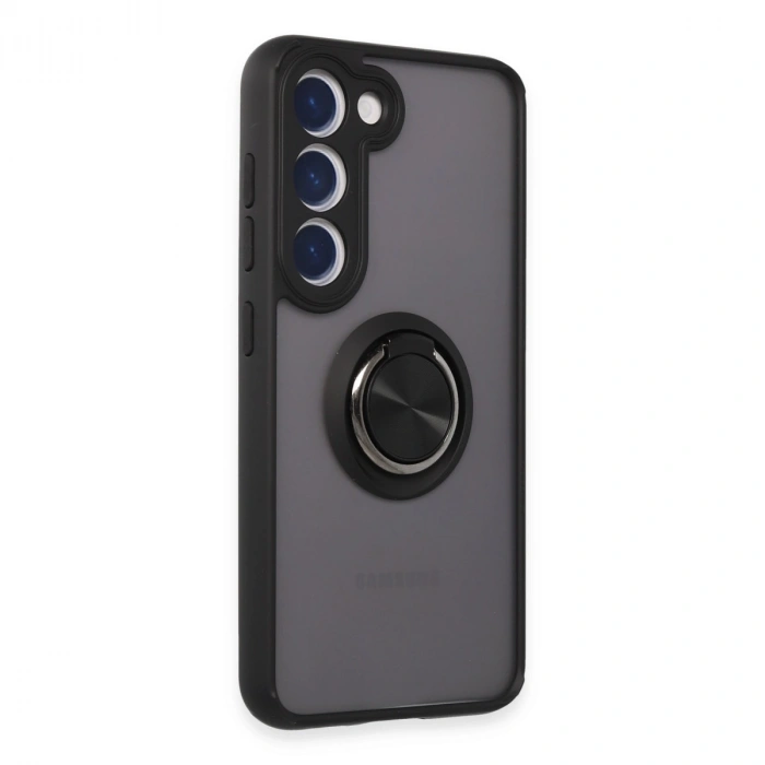 Samsung Galaxy S23 Kılıf Montreal Yüzüklü Silikon Kapak - Siyah