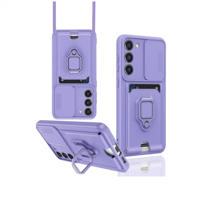 Samsung Galaxy S23 Plus Kılıf Zuma Kartvizitli Yüzüklü Silikon - Lila