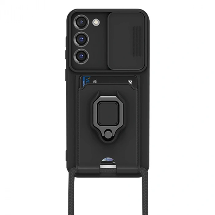 Samsung Galaxy S23 Plus Kılıf Zuma Kartvizitli Yüzüklü Silikon - Siyah