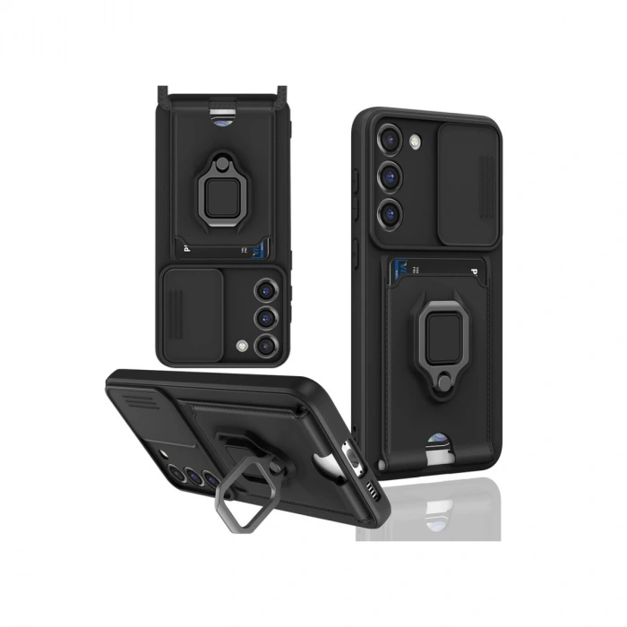 Samsung Galaxy S23 Plus Kılıf Zuma Kartvizitli Yüzüklü Silikon - Siyah