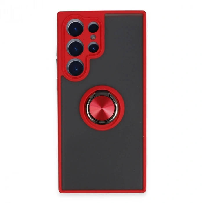 Samsung Galaxy S23 Ultra Kılıf Montreal Yüzüklü Silikon Kapak - Kırmızı