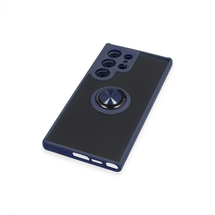 Samsung Galaxy S23 Ultra Kılıf Montreal Yüzüklü Silikon Kapak - Lacivert