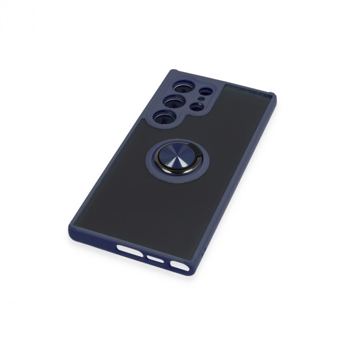 Samsung Galaxy S23 Ultra Kılıf Montreal Yüzüklü Silikon Kapak - Lacivert