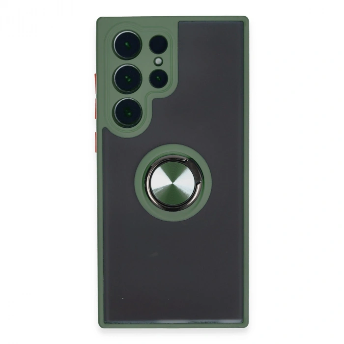 Samsung Galaxy S23 Ultra Kılıf Montreal Yüzüklü Silikon Kapak - Yeşil